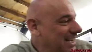 bald porn star fills asian girls hairy pussy and covers her face