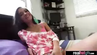 horny girl rubs her tight pussy until she cums